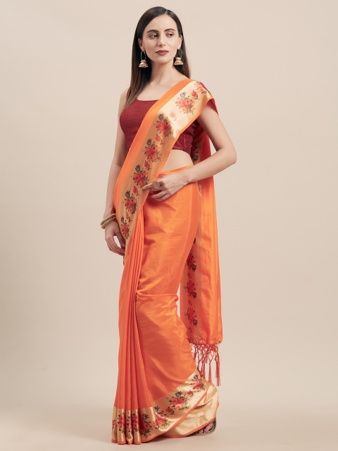 

Nanda Silk Mills Orange Solid Poly Silk Saree