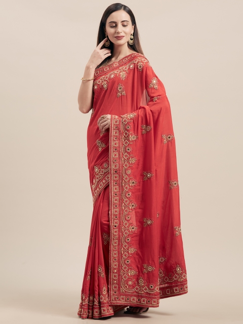 

Nanda Silk Mills Red Embroidered Cotton Blend Saree