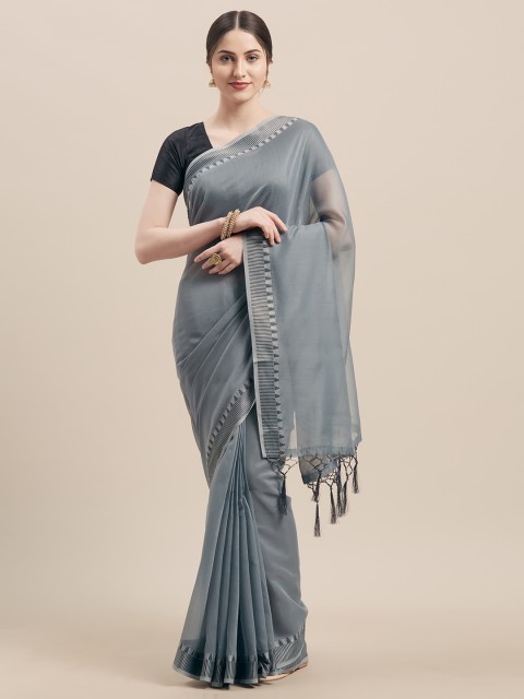 

Nanda Silk Mills Grey Solid Silk Cotton Saree
