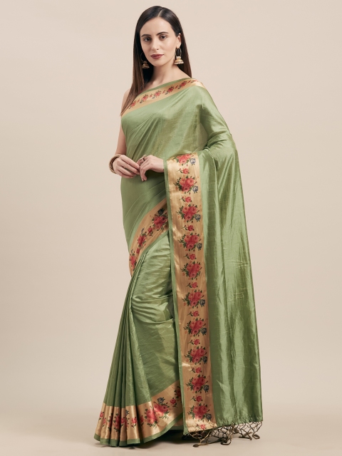 

Nanda Silk Mills Green Solid Poly Silk Saree