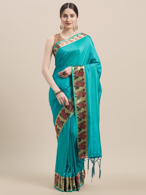 

Nanda Silk Mills Turquoise Blue Solid Saree