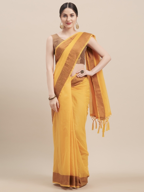 

Nanda Silk Mills Yellow Solid Saree