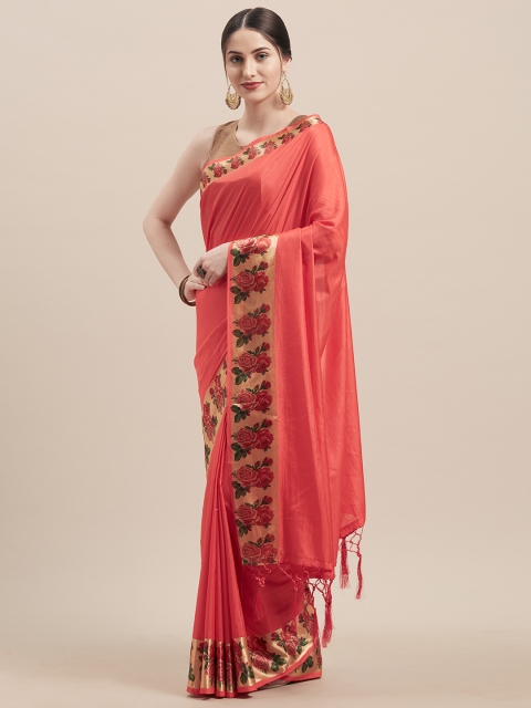 

Nanda Silk Mills Peach-Coloured Solid Poly Silk Saree