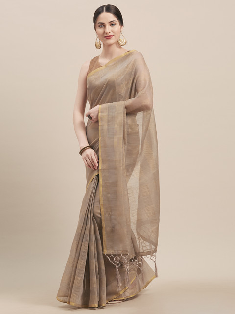

Nanda Silk Mills Grey & Beige Checked Saree