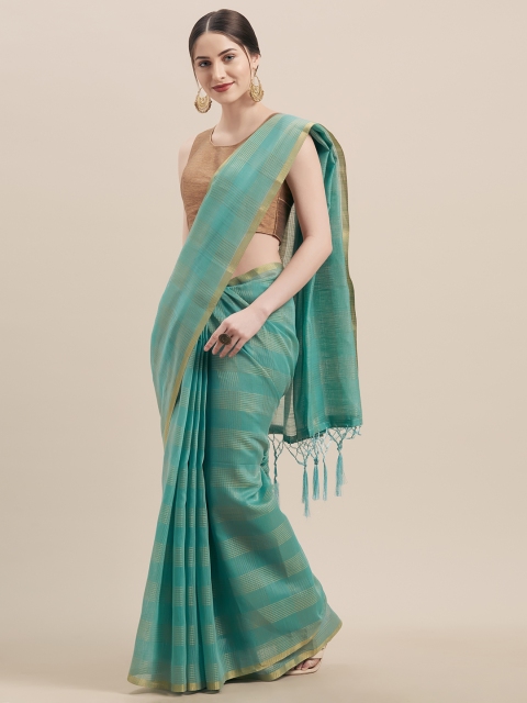 

Nanda Silk Mills Turquoise Blue & Beige Checked Saree