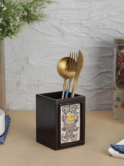 

VarEesha Black Hand Painted Madhubani Wooden Cutlery Holder
