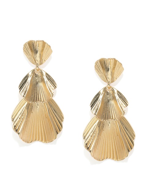

ToniQ Gold-Toned Leaf Shaped Drop Earrings