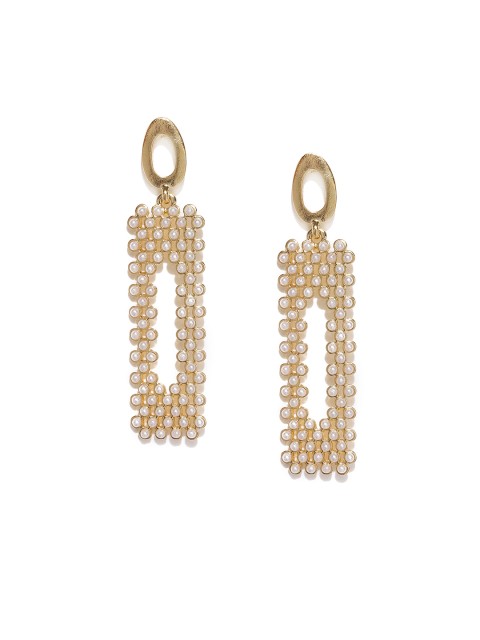 

ToniQ Gold-Toned & White Geometric Drop Earrings