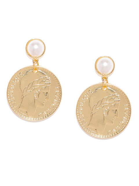 

ToniQ Gold-Toned Circular Coin Drop Earrings