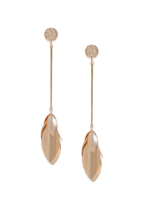 

ToniQ Gold-Toned Leaf Shaped Drop Earrings