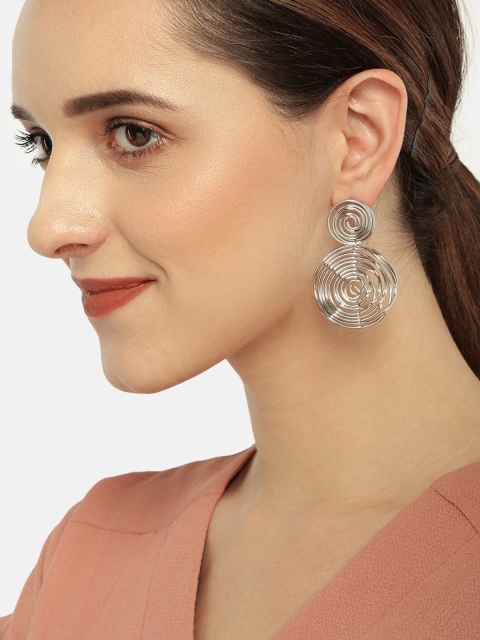 

ToniQ Silver-Toned Oval Drop Earrings