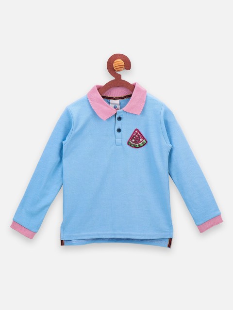 

LilPicks Girls Blue & Pink Solid Polo Collar T-shirt