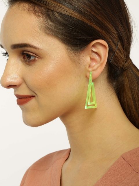 

ToniQ Fluorescent Green Triangular Drop Earrings