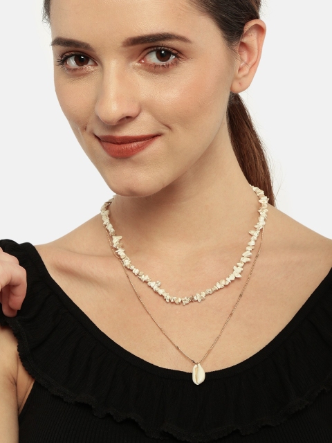 

ToniQ Women Gold-Toned & White Sea Shell Layered Necklace