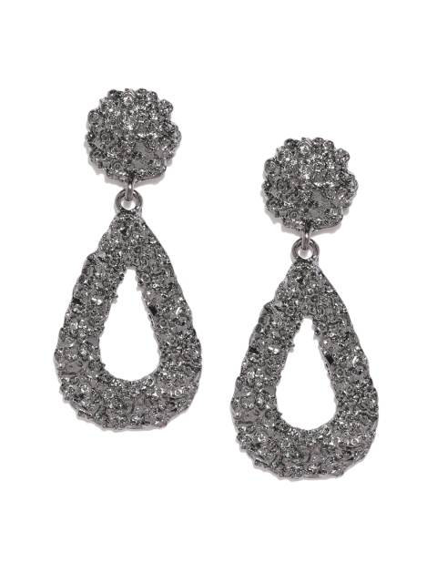 

ToniQ Gunmetal-Toned Teardrop Shaped Drop Earrings, Metallic