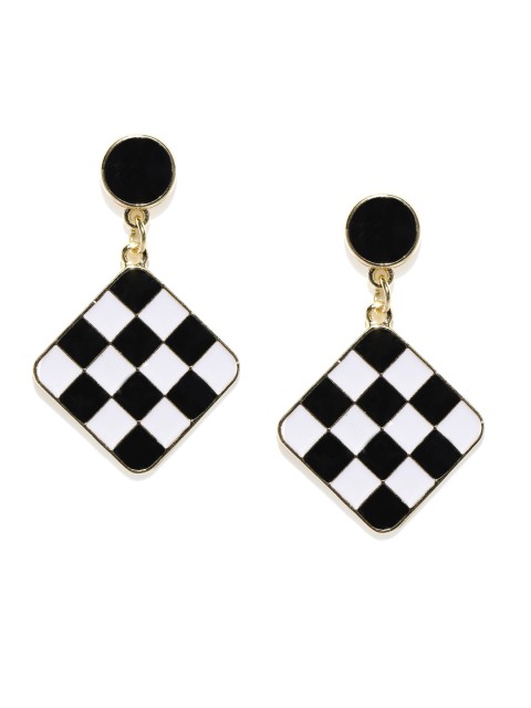 

ToniQ Black & White Geometric Drop Earrings