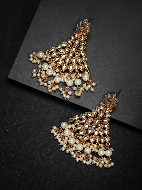 

VIDRUKARIH Gold-Plated & White Contemporary Drop Earrings