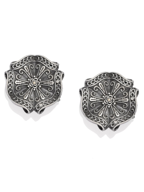 

VIDRUKARIH Women Silver-Toned Classic Oxidised Studs