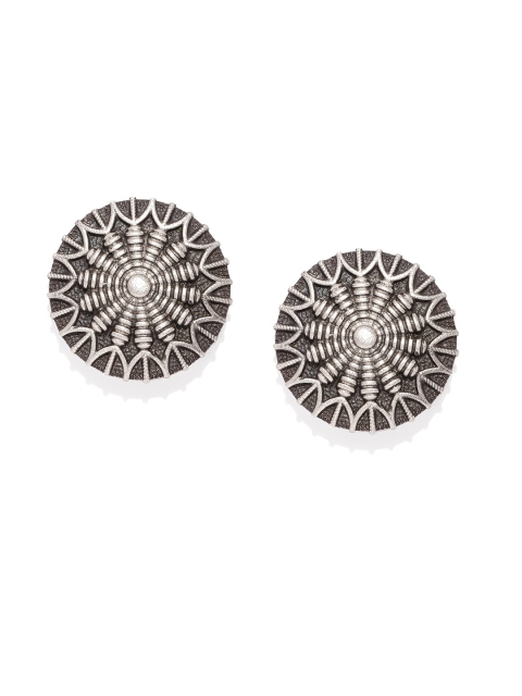 

VIDRUKARIH Women Silver-Toned Oxidised Circular Studs