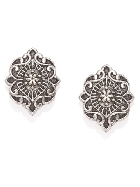 

VIDRUKARIH Women Silver-Toned Classic Oxidised Studs