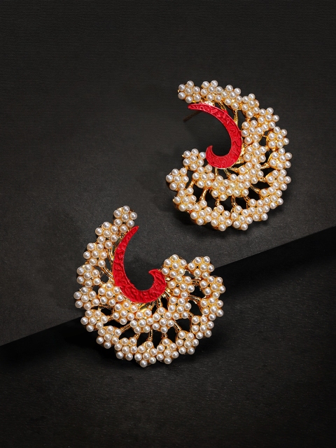 

VIDRUKARIH Women Gold-Toned & Red Crescent Shaped Half Hoop Earrings