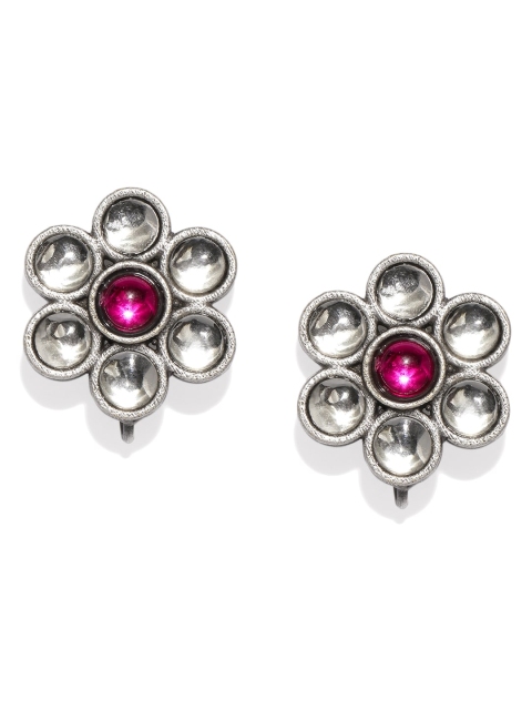 

VIDRUKARIH Silver-Plated & Pink Floral Studs