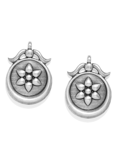 

VIDRUKARIH Women Silver-Toned Oxidised Circular Studs