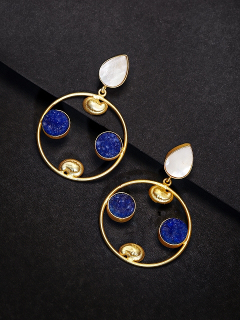 

VIDRUKARIH Gold-Plated & Blue Circular Drop Earrings