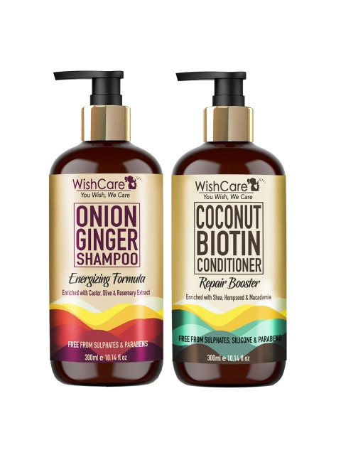 

WishCare Red Onion Ginger Shampoo and Coconut Biotin Conditioner - 300 Ml each, Brown