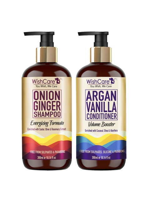 

WishCare Red Onion Ginger Shampoo and Argan Vanilla Conditioner - 300 Ml each, Brown