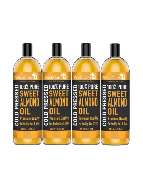 

WishCare Pack of 4 100% Pure Cold Pressed Sweet Almond Oil - 200ml each, Yellow