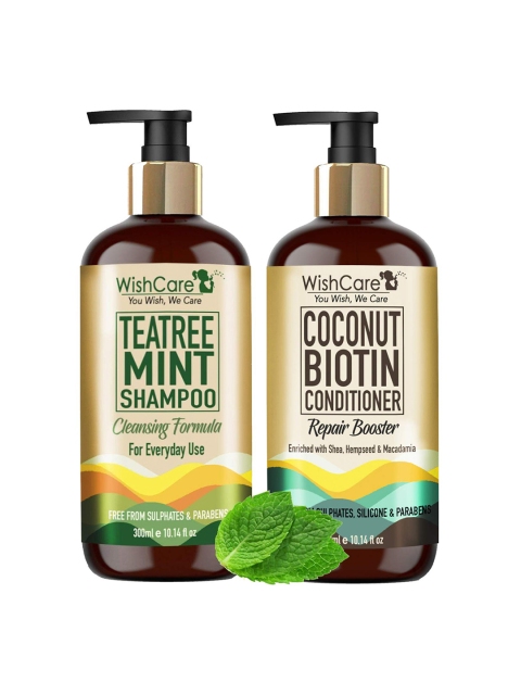 

WishCare Tea Tree Mint Shampoo and Coconut Biotin Conditioner - 300 Ml each, Brown