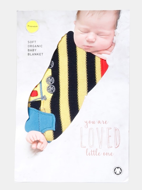 

Pranava Infants Black & Yellow Striped Organic Cotton Flat Knit Baby Blanket With Applique Detail