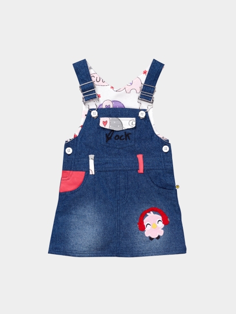 

Pranava Girls Blue & Red Printed A-Line Organic Cotton Sustainable Denim Dungaree Skirt