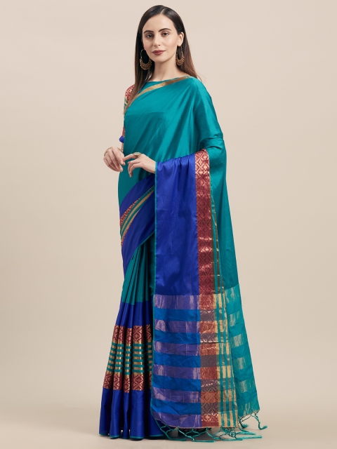 

Satrani Turquoise Blue Poly Silk Woven Design Kanjeevaram Saree
