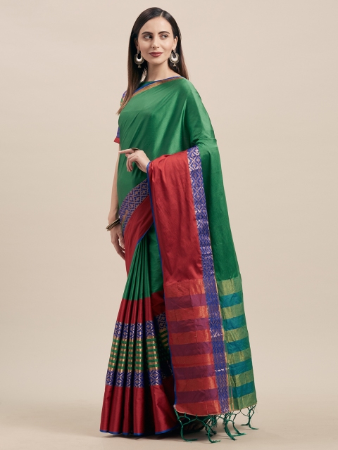 

KALINI Green Poly Silk Solid Kanjeevaram Saree