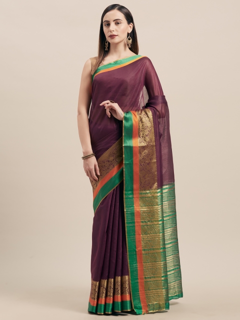 

Satrani Purple & Green Silk Cotton Woven Design Kanjeevaram Saree