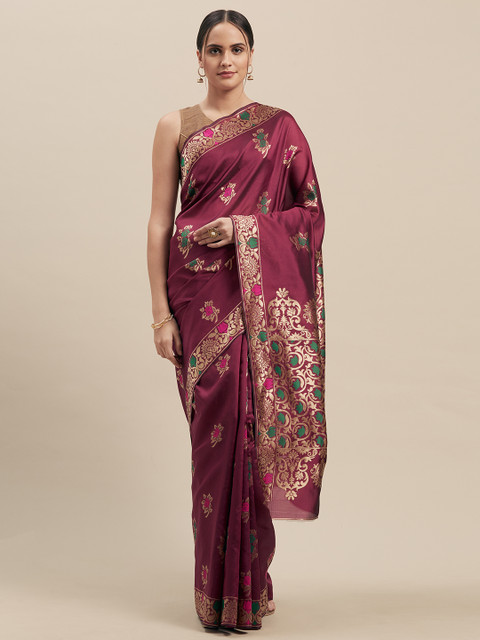 

Mitera Purple & Gold-Coloured Silk Cotton Woven Design Banarasi Saree