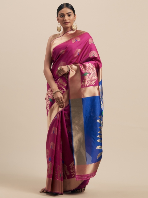 

Mitera Pink & Gold-Coloured Silk Cotton Woven Design Banarasi Saree