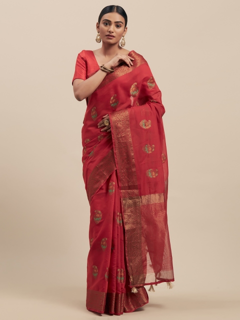

Mitera Red Silk Cotton Woven Design Kanjeevaram Saree
