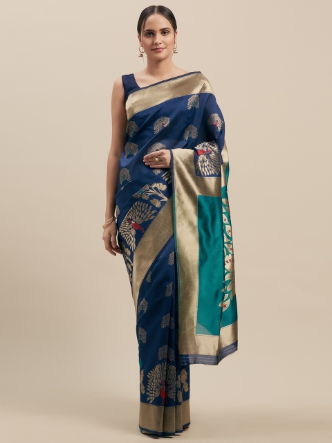 

Mitera Navy Blue Silk Cotton Woven Design Banarasi Saree