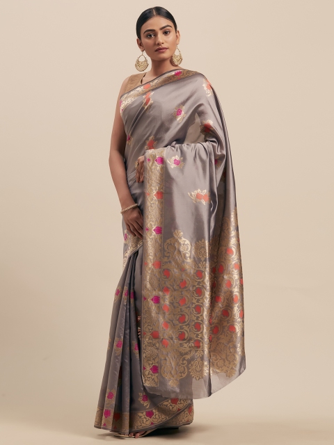 

Mitera Grey & Gold-Coloured Silk Cotton Woven Design Banarasi Saree