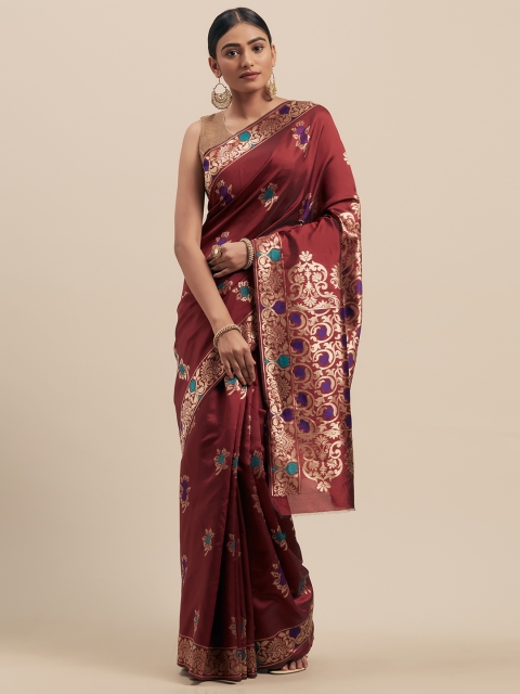 

Mitera Maroon & Gold-Coloured Silk Cotton Woven Design Banarasi Saree