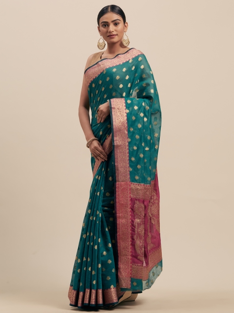 

Mitera Green & Maroon Silk Cotton Woven Design Kanjeevaram Saree