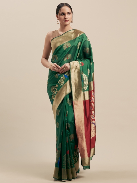 

Mitera Green & Maroon Silk Cotton Woven Design Banarasi Saree