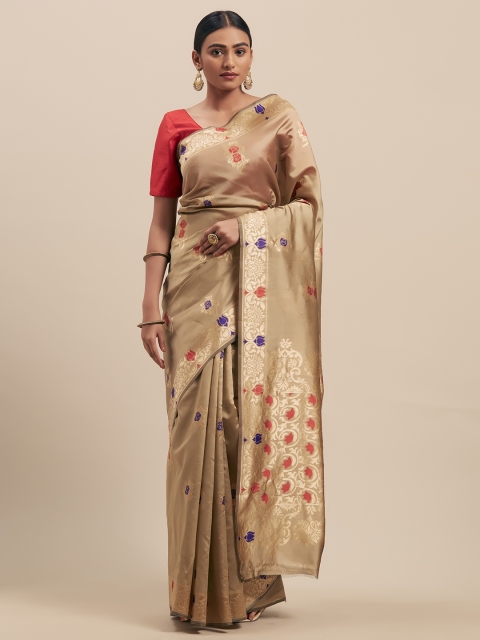 

Mitera Beige & Red Silk Cotton Woven Design Banarasi Saree