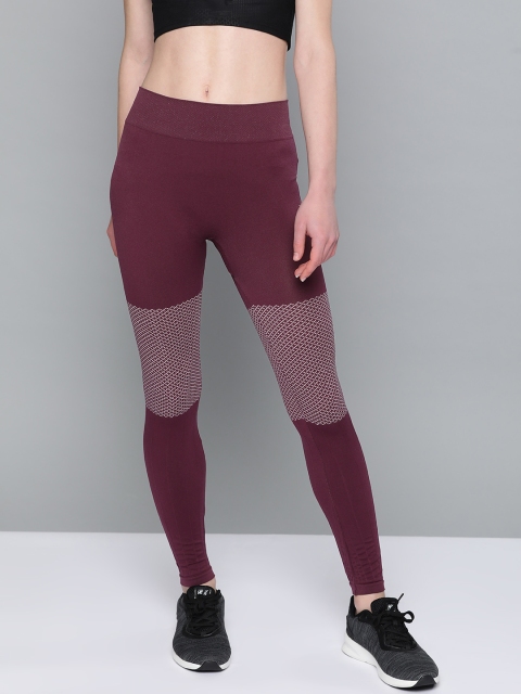 

HRX by Hrithik Roshan Women Burgundy & Off-White Printed Detail Tights