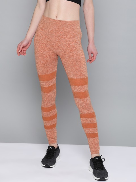 

HRX by Hrithik Roshan Women Orange Striped Tights