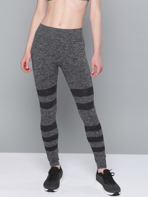 

HRX by Hrithik Roshan Women Charcoal Grey & Black Striped Tights