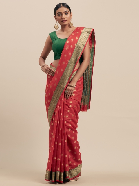 

Mitera Red Silk Cotton Woven Design Kanjeevaram Saree